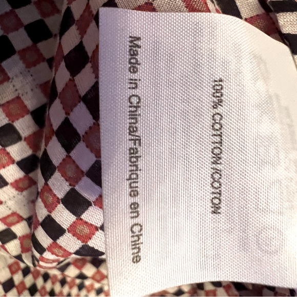 Tory, Burch, top, size 8, color, off-white, black, and red checkerboard pattern. - Picture 13 of 14